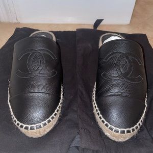 Chanel Goatskin CC Espadrille Mules Black
